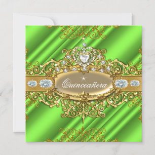Invitación Quinceañera de Élite Verde Lima Plata Dorado Fiest