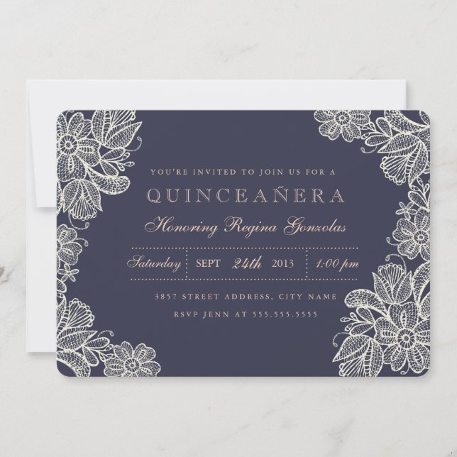 Invitación Quinceañera de encaje vintage (Anverso)