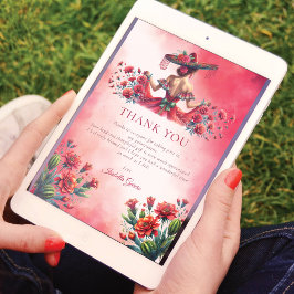 Invitación Quinceañera de estilo personalizado rojo mexicano