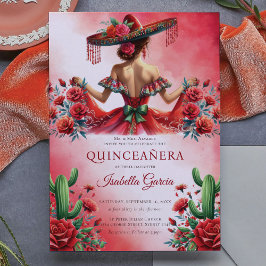 Invitación Quinceañera de estilo rojo verde mexicano