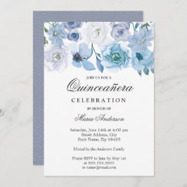 Invitación Quinceanera de Flor Gris Blue Wonderlan