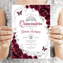 Quinceañera de Floral Acuarela Borgoña