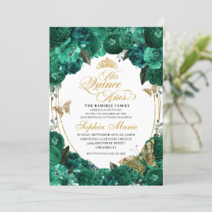 Invitación Quinceanera de floral verde esmeralda