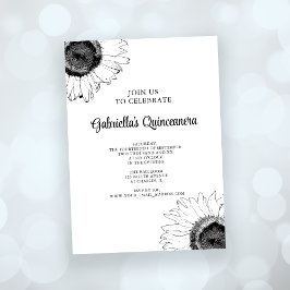 Invitación Quinceanera de girasol blanco y negro