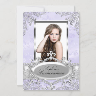 Invitación Quinceañera de glamour vintage plata púrpura