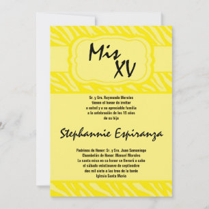 Invitación Quinceanera de impresión de cebra amarilla 5x7 Inv