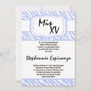 Invitación Quinceanera de impresión de cebra azul 5x7 15 Invi