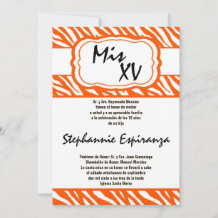 Invitación Quinceanera de impresión de cebra Naranja 5x7 15 I