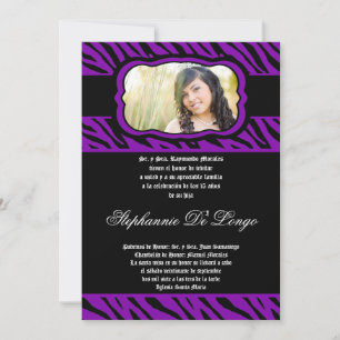 Invitación Quinceanera de impresión de cebra púrpu