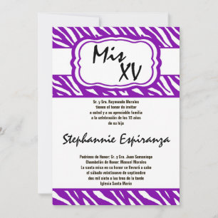 Invitación Quinceanera de impresión de cebra púrpura de 5 x 7