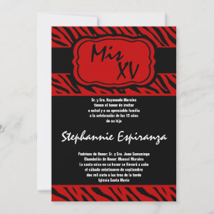 Invitación Quinceanera de impresión de cebra roja 5x7 Invitac