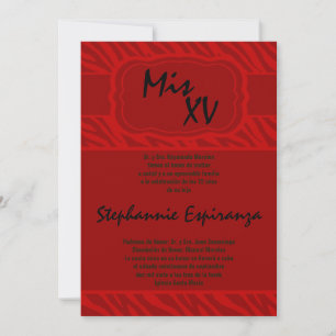 Invitación Quinceanera de impresión de cebra roja 5x7 Invitac