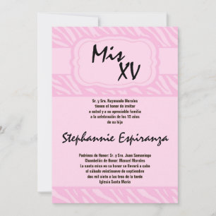 Invitación Quinceanera de impresión de cebra rosa 5 x 7 15 In