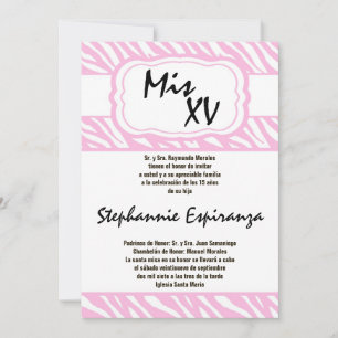Invitación Quinceanera de impresión de cebra rosa 5 x 7 15 In