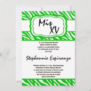 Invitación Quinceanera de impresión de cebra verde 5x7 Invita