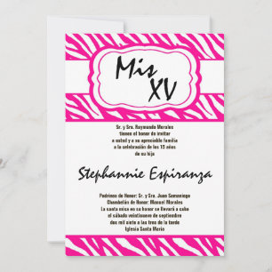 Invitación Quinceanera de impresión en cebra rosa de 5 x 7 in