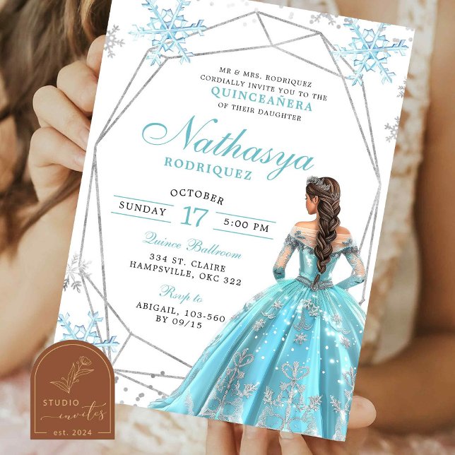 Invitación Quinceanera de invierno azul geométrico (Subido por el creador)