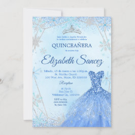 Invitación Quinceanera de invierno azul y plata de