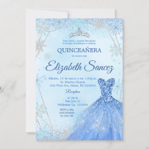 Invitación Quinceanera de invierno azul y plata de