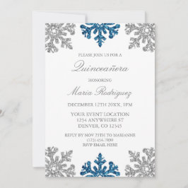 Invitación Quinceanera de invierno con copos de nieve azul de