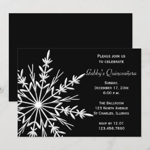 Invitación Quinceañera de invierno de copos de nieve negros y