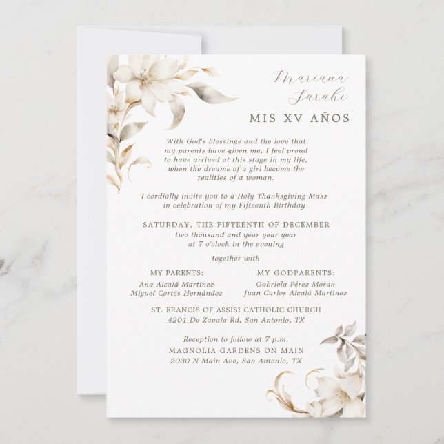 Invitación Quinceañera de invierno elegante de plata y oro (Anverso)