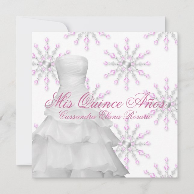 Invitación Quinceañera de invierno mágico rosa (Anverso)