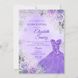 Invitación Quinceanera de Invierno Morado y Plata