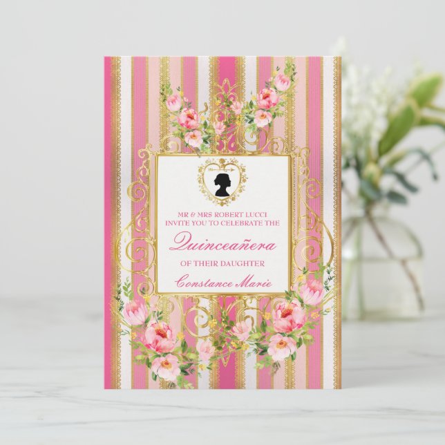 Invitación Quinceanera de la Era Regencia Elegante (Anverso de pie)