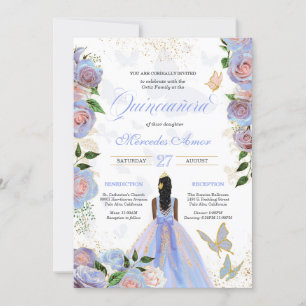 Invitación Quinceanera de la mariposa azul y rosa de Rubor