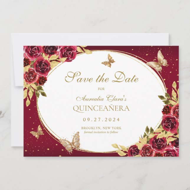 Invitación Quinceanera de la mariposa floral de or (Anverso)