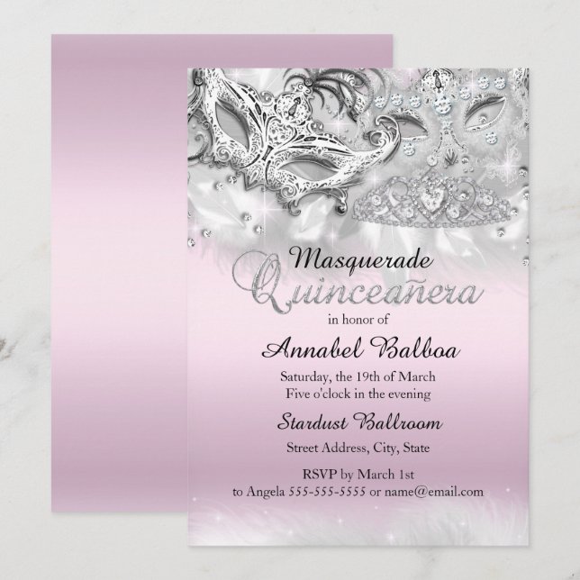 Invitación Quinceanera de la máscara de la espuma  (Anverso / Reverso)
