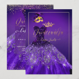 Invitación Quinceanera de la mascarada de PixDezines, morado 