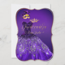 Invitación Quinceanera de la mascarada de PixDezines, morado 