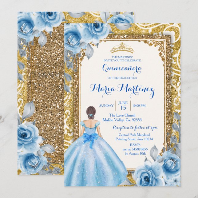 Invitación Quinceanera de la Princesa Oro y el Ros (Anverso / Reverso)