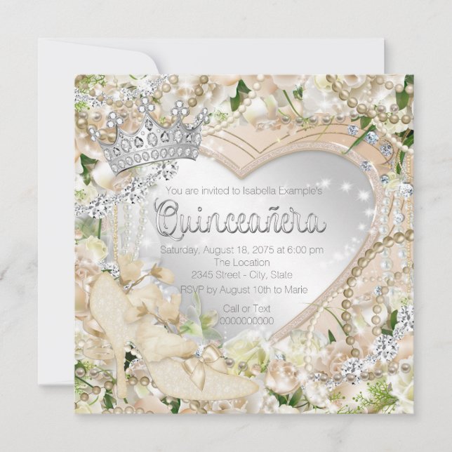 Invitación Quinceanera de la Rosa Blanca de los Diamantes (Anverso)