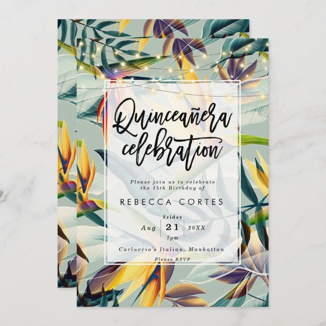 Invitación quinceañera de la selva tropical 15 años (Anverso / Reverso)