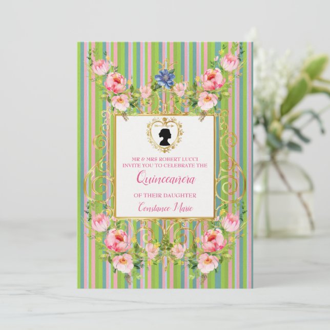 Invitación Quinceanera de la Sofisticada Era Regen (Anverso de pie)