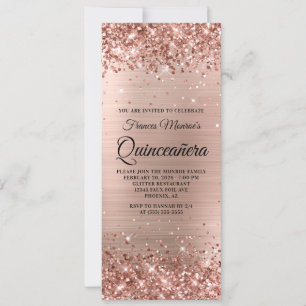 Invitación Quinceañera de lámina dorada rosa brillante