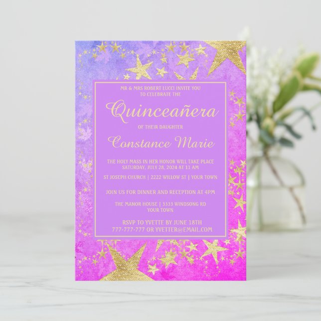 Invitación Quinceanera de las estrellas brillantes (Anverso de pie)