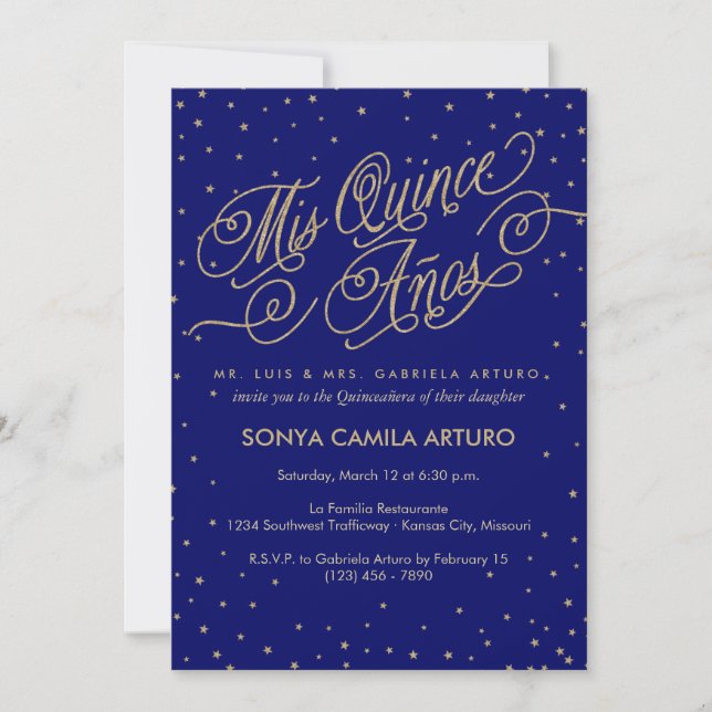 Invitación Quinceañera de las Estrellas Nocturnas  (Anverso)