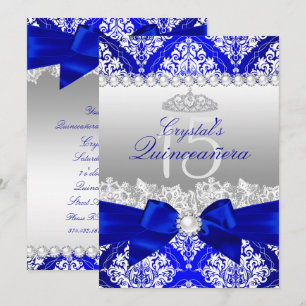 Invitación Quinceañera de Lazo de Perla Damask Azu