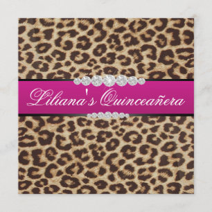 Invitación Quinceanera de leopardo rosado caliente