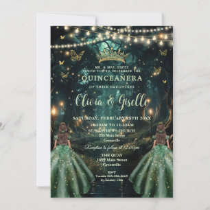 Invitación Quinceañera de los encantados gemelos verdes de es