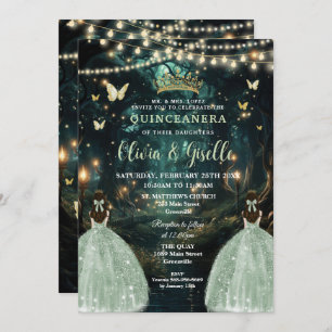 Invitación Quinceañera de los gemelos verdes encantados