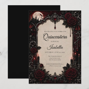 Invitación Quinceañera de lujo roja y negra