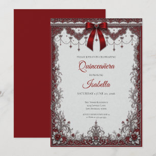 Invitación Quinceañera de Lujo Rojo Arco de Plata