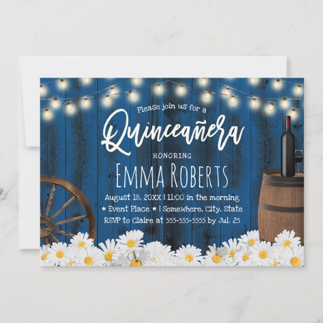 Invitación Quinceanera de margarita rusa florió marina de bar (Anverso)