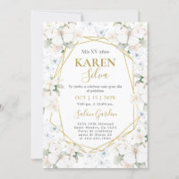 Quinceanera de mariposa blanca y dorada