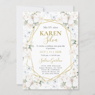Invitación Quinceanera de mariposa blanca y dorada